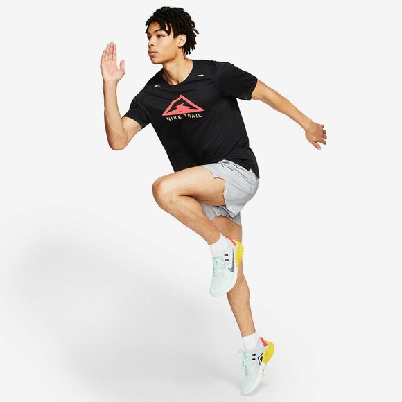 Nike Rise 365 Trail Running Mesh Knit Dri-FIT Short Sleeve Top Black DJ0600-010 - Picture 6 of 8